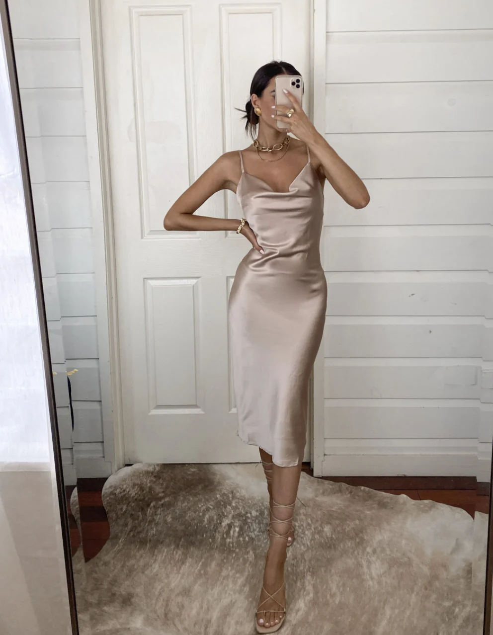Aspen Midi Dress - Champagne Satin Slip Dress - Image 5