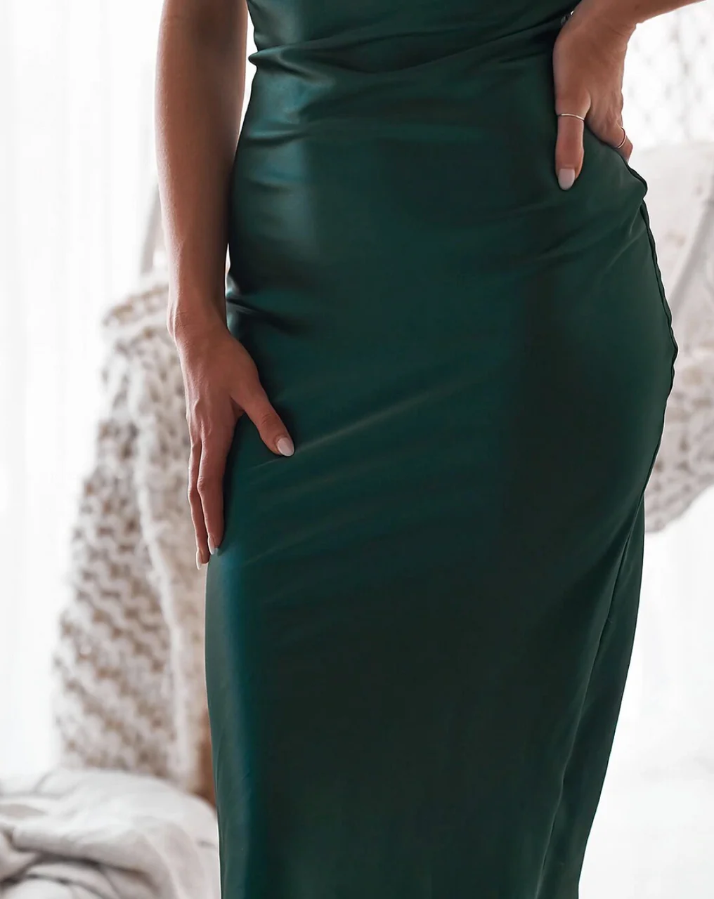 Aspen Midi Dress - Emerald Green Satin Slip Dress - Image 7