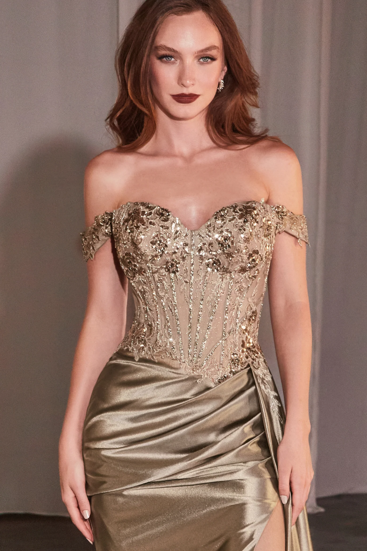 Hailee Gown - Off The Shoulder Lace & Satin Fitted Gown - Image 12