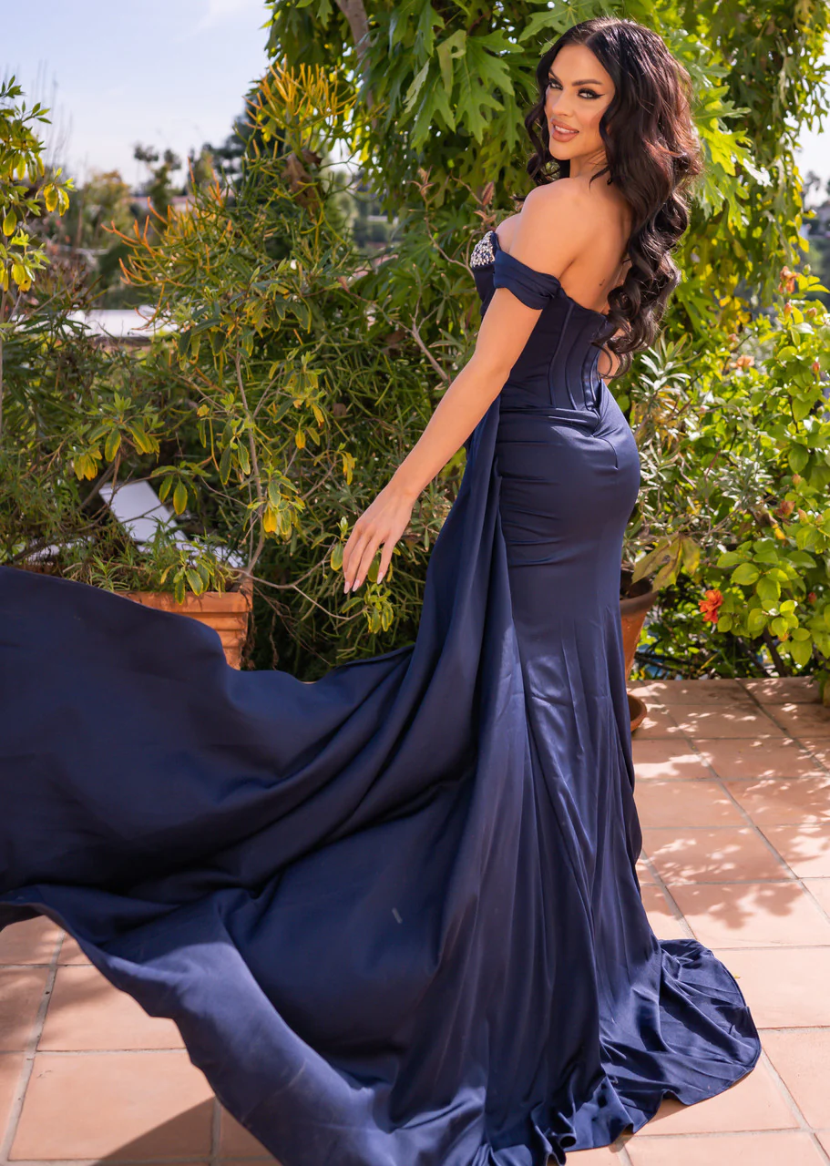 Katrina Gown - Navy - Corset Dress With Crystal Detail - Image 6