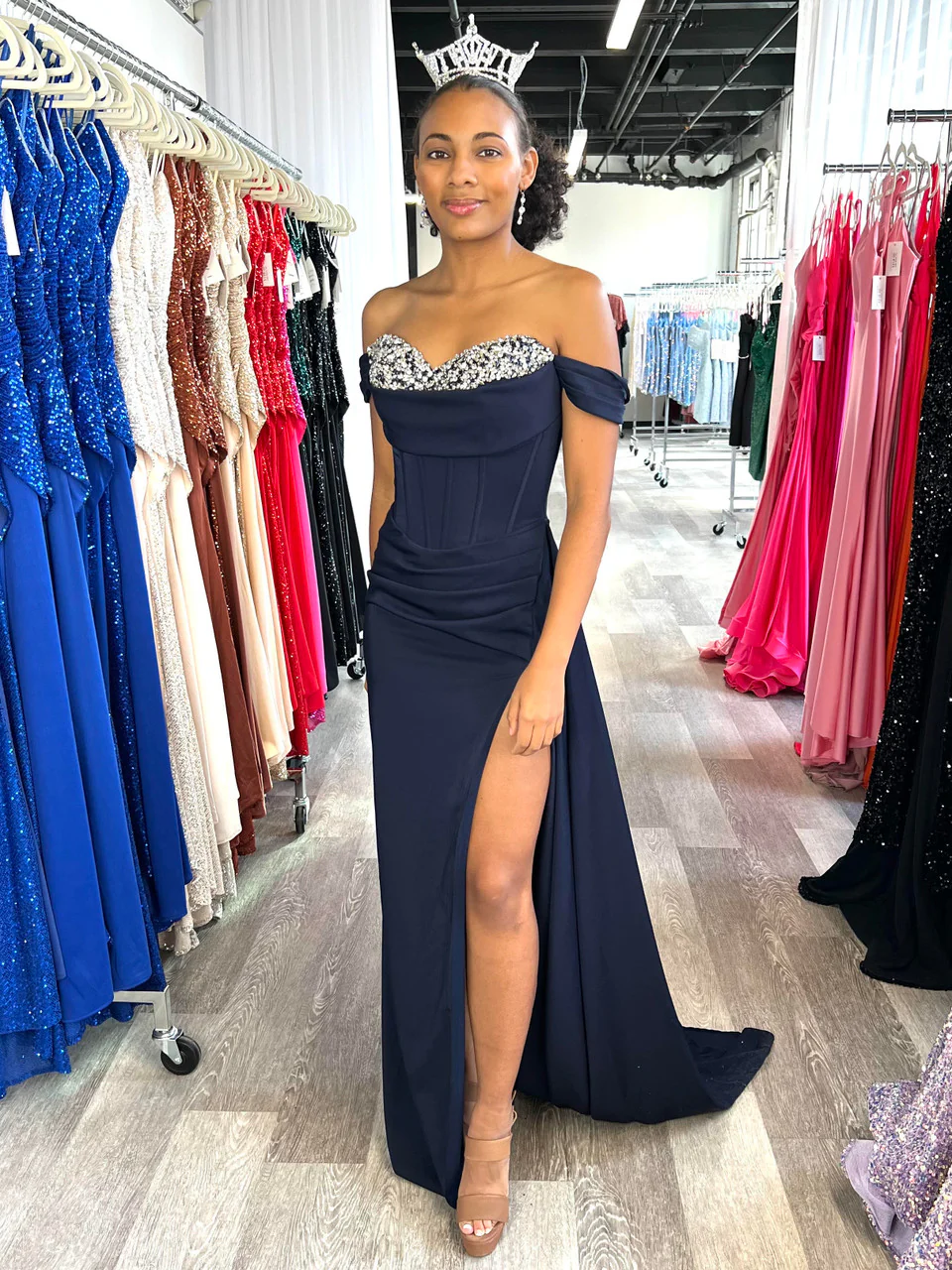 Katrina Gown - Navy - Corset Dress With Crystal Detail - Image 8