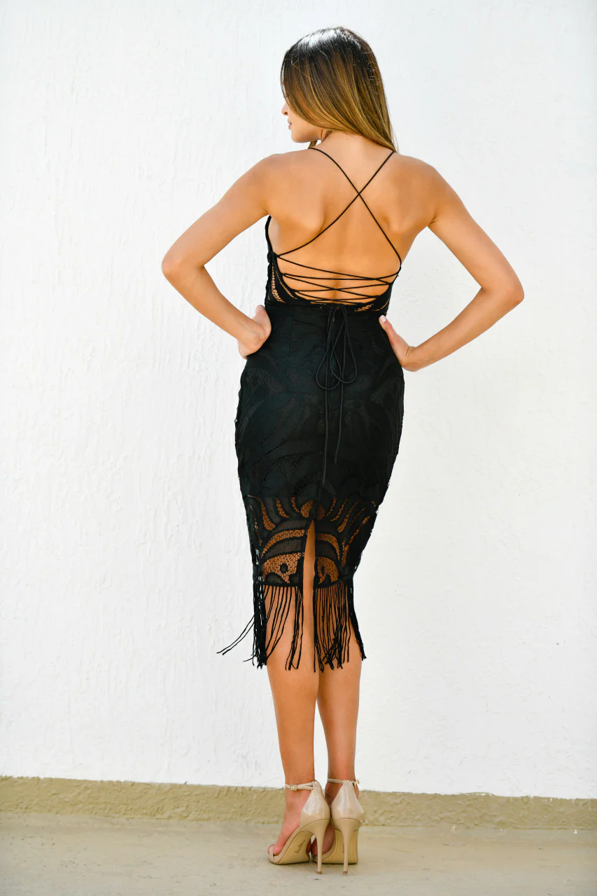 Size 2, Khaleesi Dress - Black - Lace Dress With Fringe - FINAL SALE - Image 4