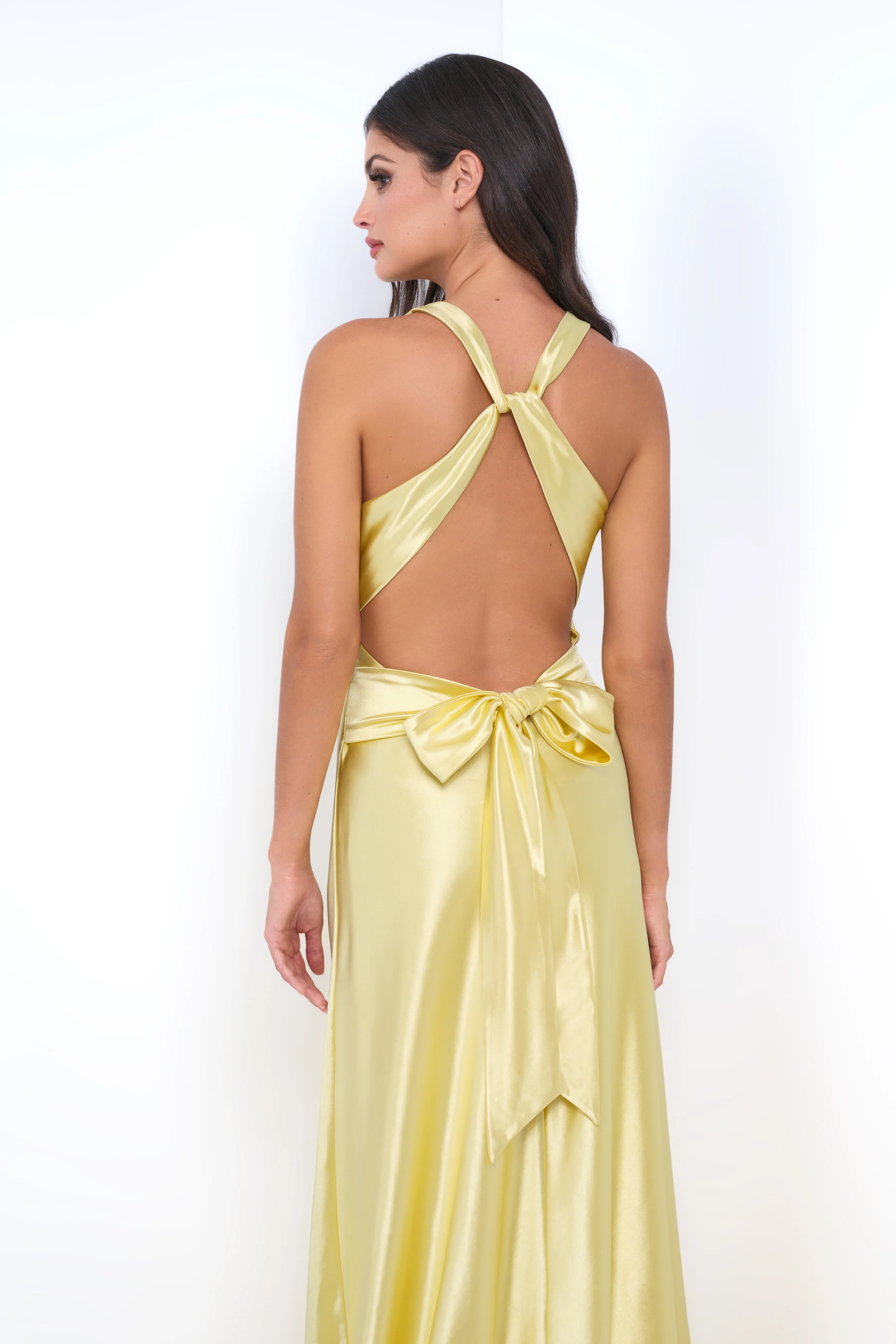 Odette Maxi Dress - Yellow - Open Back With Adjustable Bow Tie Detail - Image 7