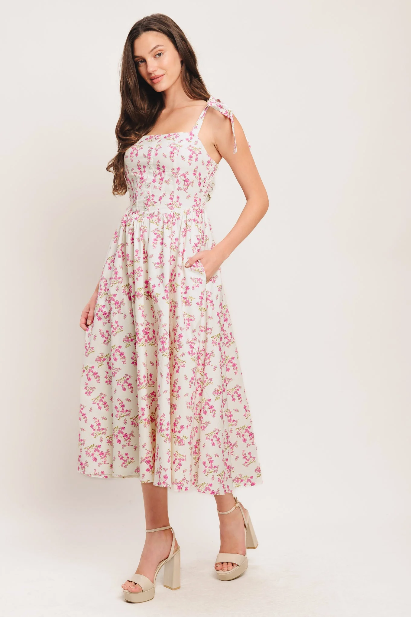 PETALS & PROMISES PINK MIDI DRESS - Image 5