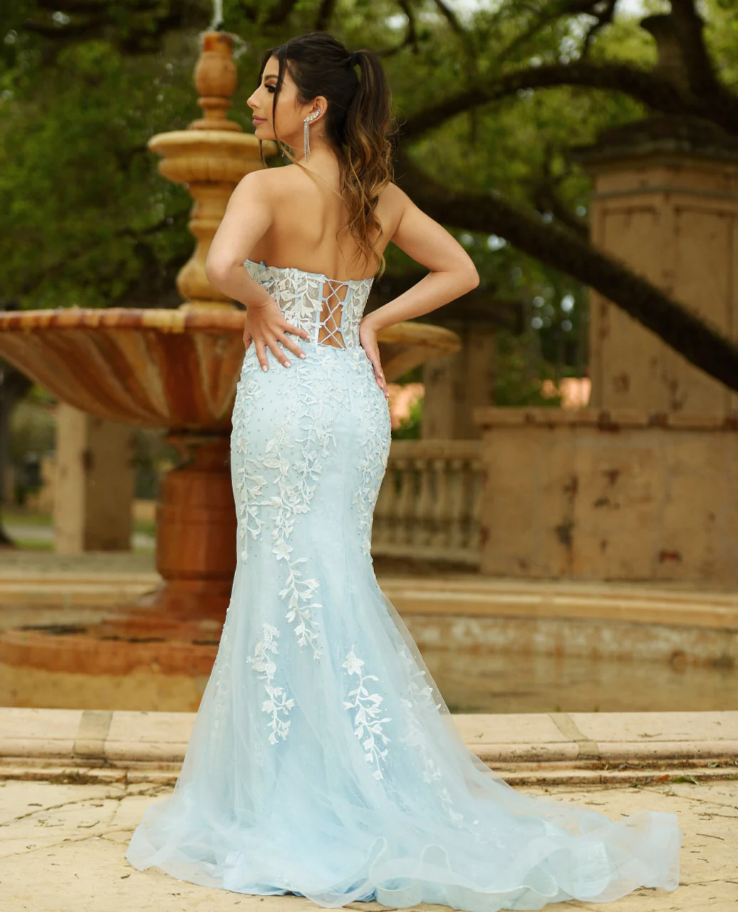 Reva Corset Gown - Light Blue Floral Lace Dress - Image 6