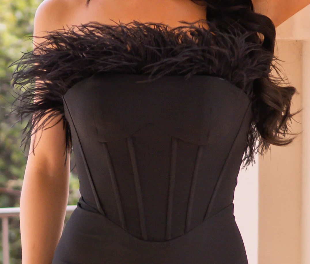 Sloane Corset Gown - Black Feather Trim Dress - Image 5